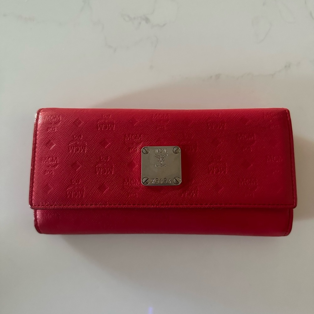 PreLoved* MCM embossed Leather trifold long wallet